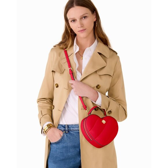 New Kate Spade Love Shack Quilted 3D Heart Crossbody Ruby Red - Picture 4 of 5